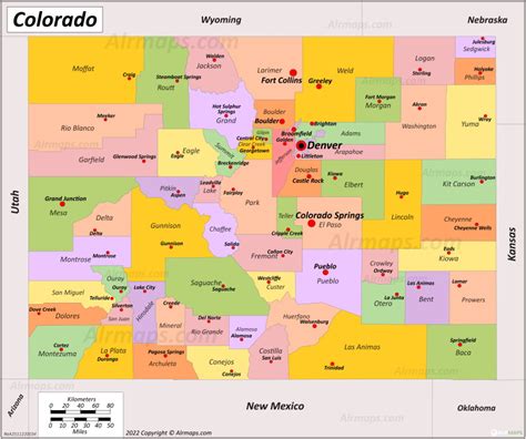 Buy Digital Map of Counties and County Seats of Colorado