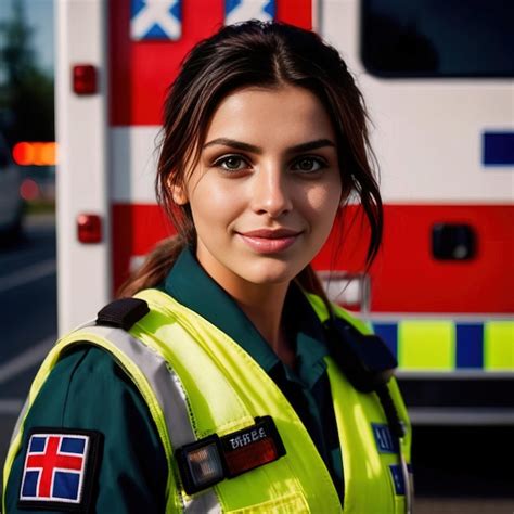 Premium Photo Woman Paramedic Next To Ambulance Smiling