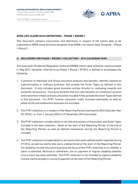 Fillable Online Apra Life Claims Data Definitions Phase Round Fax