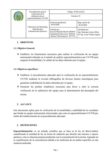 SOLUTION Procedimiento Para La Verificaci N De La Calibraci N De Un