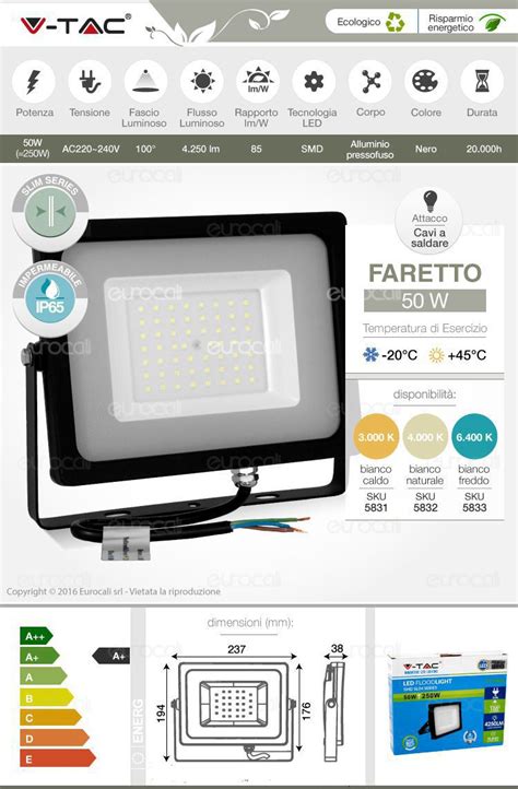 Vt V Tac Faretto Led Smd W Sottile Da Esterno Nero