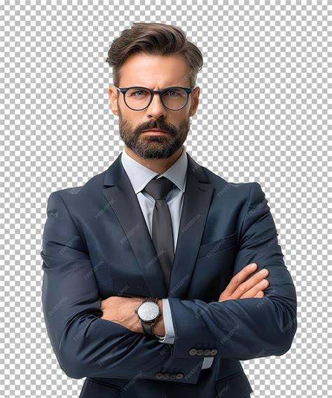 Premium Psd Confident Businessman In Eyeglasses Standing With Crossed