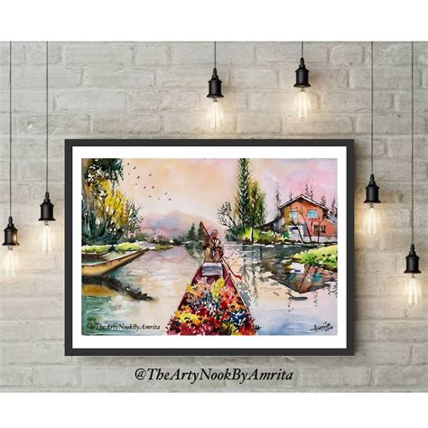 Kashmir Dal Lake Boat Ride Original Watercolor Painting Indian - Etsy