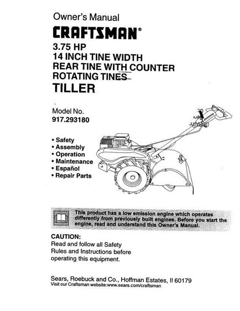 Owners Manual Sears Craftsman Hp Rear Tine Tiller Model