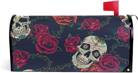 GZHJMY Vintage Blooming Roses Sugar Skulls Magnetic Mailbox Cover Large