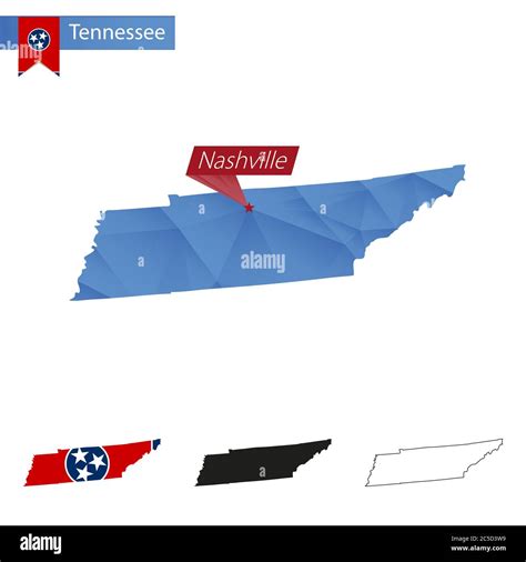 State Of Tennessee Blue Low Poly Map With Capital Nashville Versions