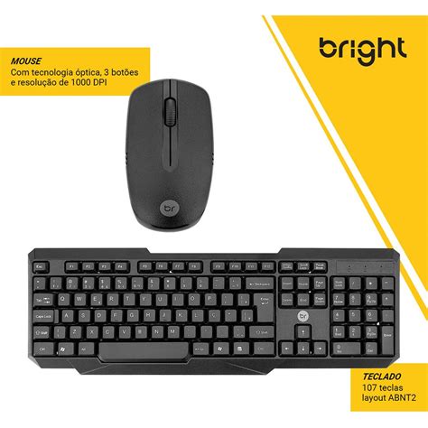 Kit Wireless Teclado Mouse Ghz Slim Preto Bright Cx Un