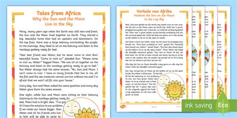 Tales From Africa Why Sun And Moon Live In The Sky Story English Afrikaans