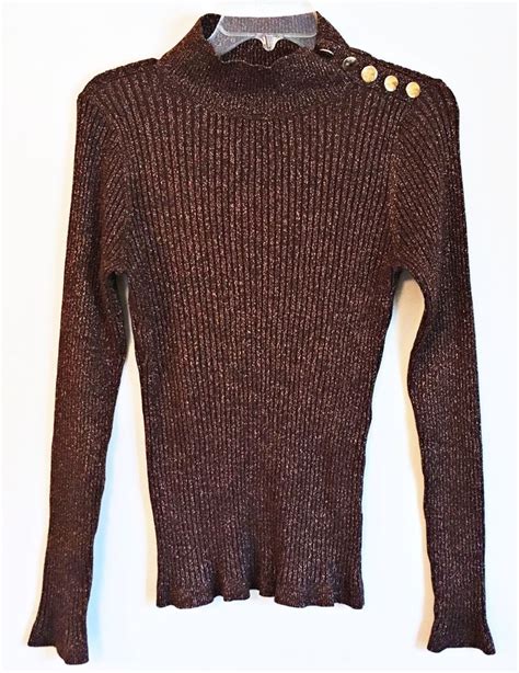 Inc International Concepts Ribbed Sweater Top Stretch Brown Bronze Gold