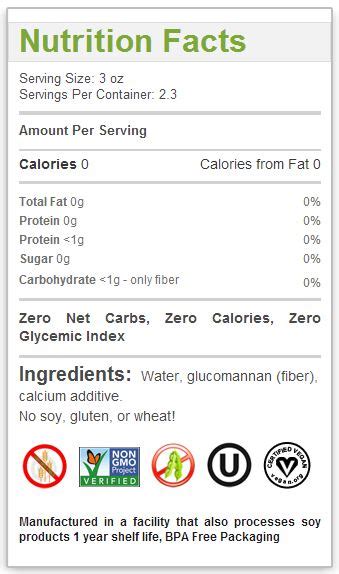 41 Miracle Noodles Nutrition Facts