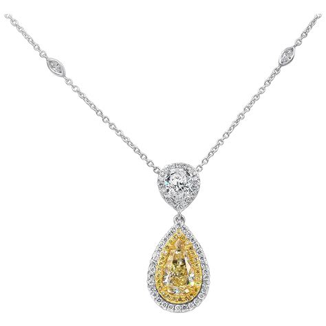 Roman Malakov Gia Certified Yellow And White Pear Shaped Diamond Pendant Necklace For Sale Free