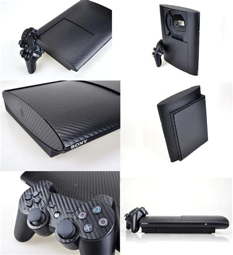 Black Carbon Fiber Vinyl Skin Sticker Protector for Sony PS3 Super Slim ...