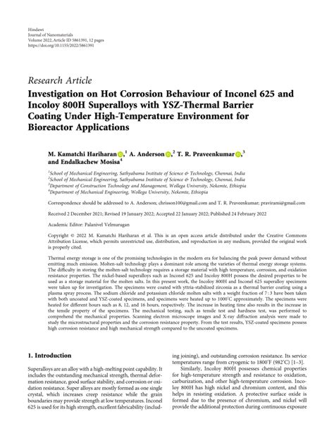 Pdf Investigation On Hot Corrosion Behaviour Of Inconel 625 And