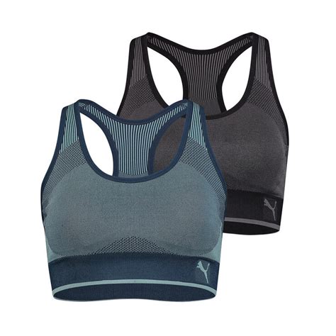 Puma Womens Performance Seamless Sports Bra 2 Pack In Blueblack Costco Uk