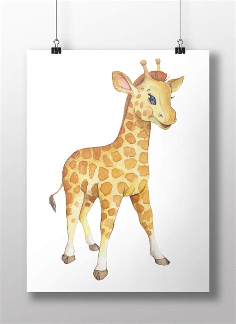 Baby Giraffe Nursery Printwatercolor Giraffe Canvasanimal Etsy