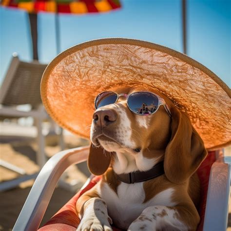 Um Cachorro De Chap U E Culos De Sol Est Sentado Em Uma Cadeira De