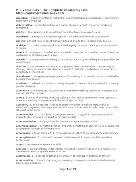 PTE Vocabulary - The Complete Vocabulary List | PDF | Interest | Argument