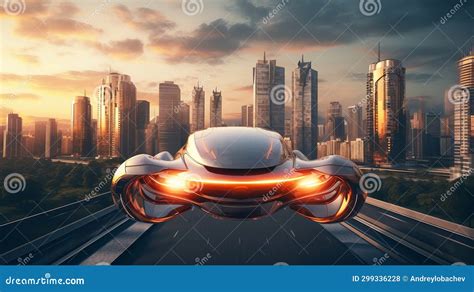 Flying Car Hybrid Drone Against the Backdrop of a Modern City in the Future. Stock Photo - Image ...