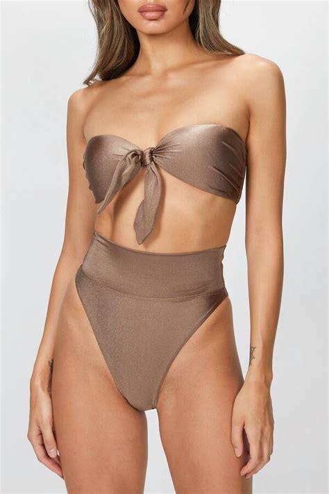 Adriana Degreas Solid High Leg Strapless Bikini Set In Nut Brown