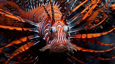 Premium AI Image | A Photo capturing the sharp details and patterns of a lionfish's venomous spines