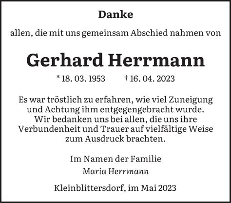 Traueranzeigen Von Gerhard Herrmann Saarbruecker Zeitung Trauer De