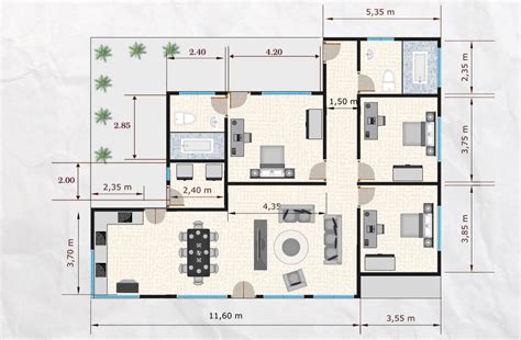 Plano De Casa De Metros Con Dormitorios