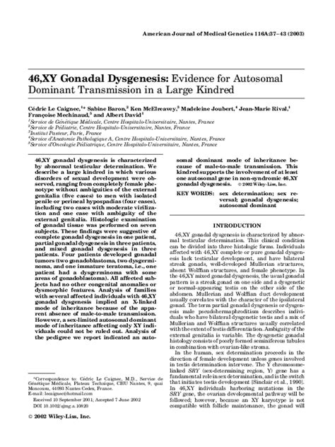 Pdf 46xy Gonadal Dysgenesis Evidence For Autosomal Dominant