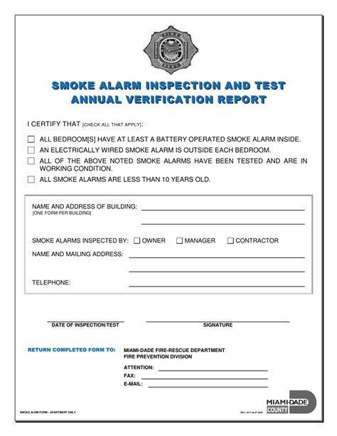 Miami Dade County Florida Smoke Alarm Inspection And Test Annual