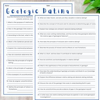 Geologic Dating Reading Comprehension Questions Cloze Geology Literacy