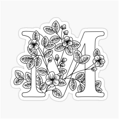 Sticker M Monogramm Floral Botanical Redbubble Alphabet Coloring