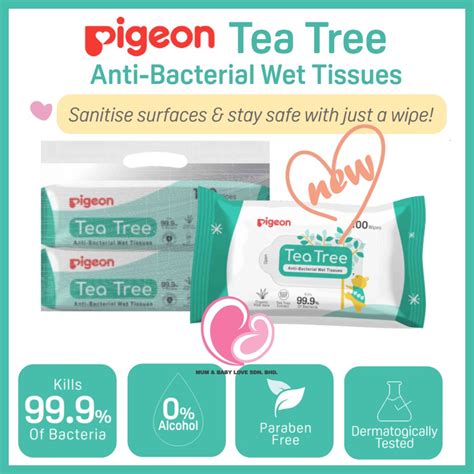 Pigeon Tea Tree Anti Bacterial Wet Tissues Pcs Optional Twin Pack