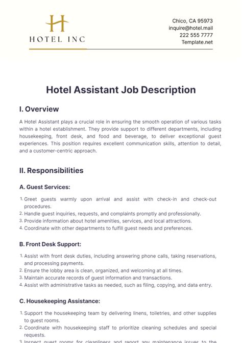 Page Free Job Description Templates Examples Edit Online