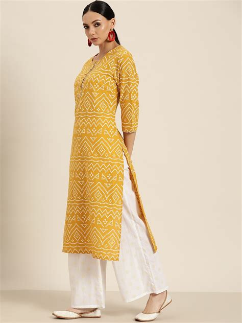 Buy Moda Rapido Women Mustard Yellow White Bandhani Printed Pure