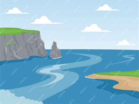 Premium Vector Rocky Coastline With Sea Foam Illustration