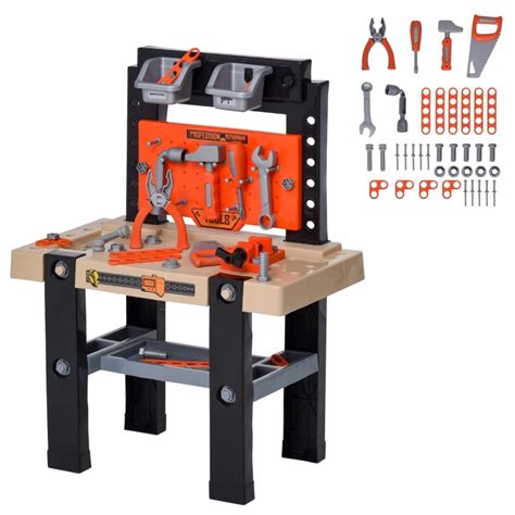 Homcom Tabli Et Outils Pour Enfants Jeu De Bricolage Pi Ces Orange