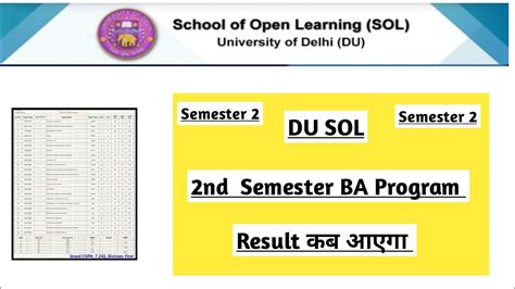 Du Sol 2nd Semester BA Program Result 2022 Ran2goal DU SOL Du