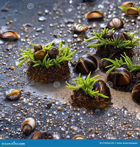 A Slimy And Wet Texture With Snails And Seaweed3 Generative Ai Stock Illustration