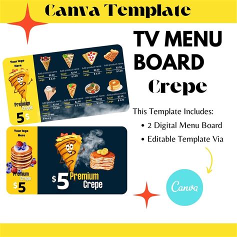 Crepe Menu, Crepe Digital Menu Board, Breakfast Menu, Menu Board or Tv ...