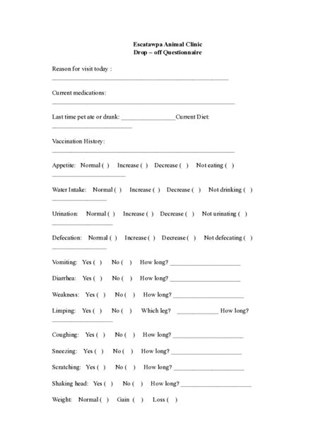 Fillable Online Drop Off Check In Questionnaire Fax Email Print Pdffiller