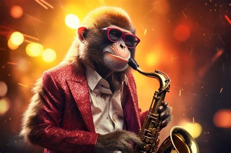 Premium Photo Jazzy Anthropomorphic Monkey Playing Saxophone Funny