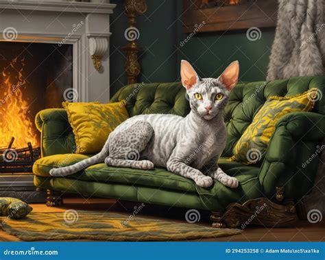 Cornish Rex Cat On The Roof Ai Generated Stock Illustration