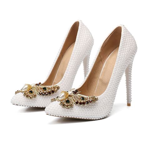 Fabulous Ivory Pearl Wedding Shoes 2020 Rhinestone Butterfly 11 Cm