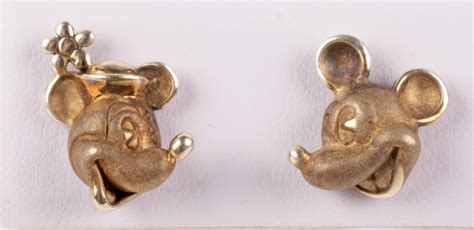 Lot Jose Hess Mickey And Minnie Mouse K Yellow Gold Earrings