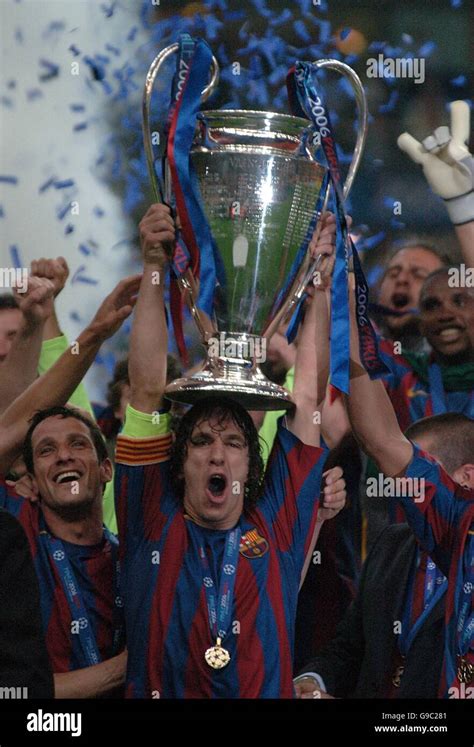 Barcelonas Carles Puyol Lifts The Uefa Champions League Trophy Hi Res