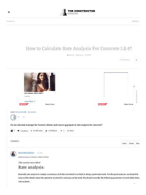 How To Calculate Rate Analysis For Concrete 124 The Constructor Pdf