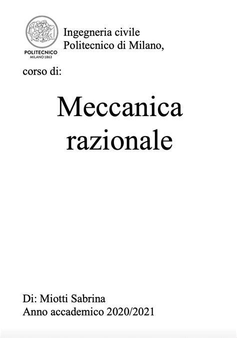 Meccanica Razionale POLIMI Ingegneria Civile Francesco Domenico