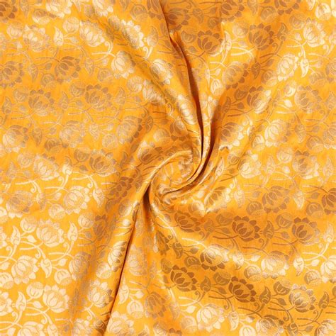 Buy Yellow Golden Floral Digital Banarasi Silk Fabric For Best Price