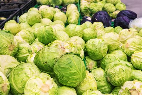 Fresh Cabbage At Farmers Market Stock Image Colourbox