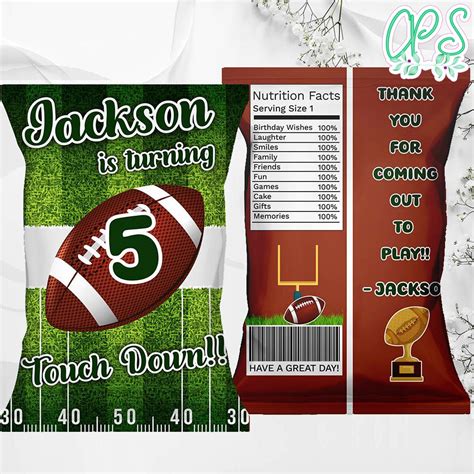 Printable Football Birthday Chip Bags Instant Download Custompartyshirts