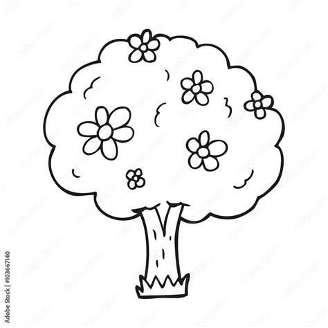 black and white cartoon tree with flowers Stock Vector | Adobe Stock